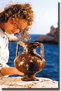 Hand painted jug found at the site of 5th.BC shipwreck at Tektas Turkey