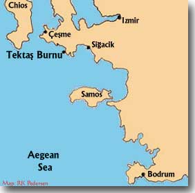The site of Tektas Burnu shipwreck showing amphoras in a depth of 42 metres.