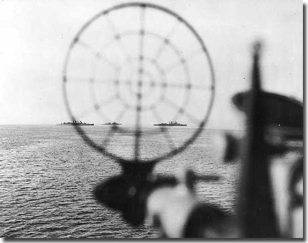 HMA Ships, Shropshire and Australia taken from USS Phoenix at Leyte in 1944.