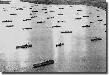 A convoy assembles during WW2