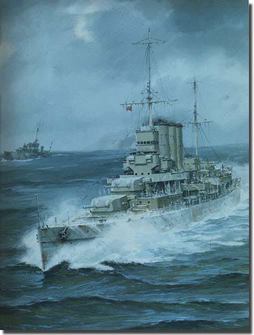Illustration of Canberra at sea prior to Savo."
