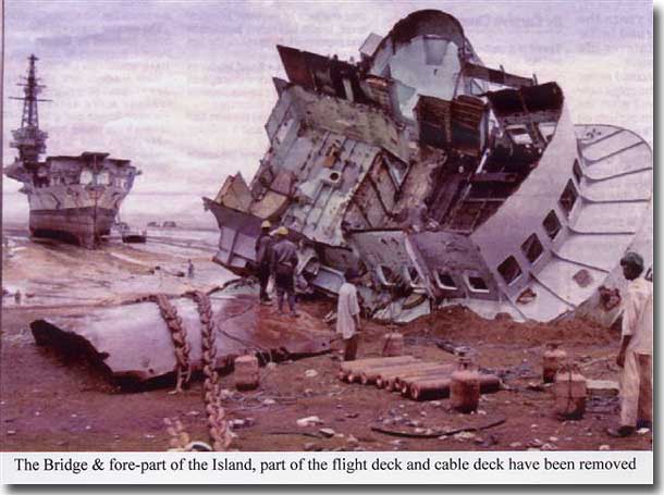 Former HMAS Vengeance in ship breaker's hands India. A very sad sight for one who served in this fine ship when she was Flagship of the Royal Australian Navy.