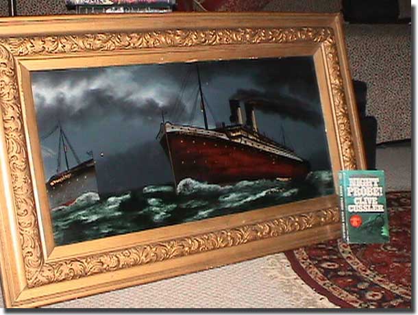 A painting on glass, of the Norwegian Collier Storstad bearing down on the Empress of Ireland