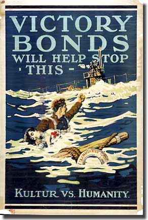After the Hospital ship Landovery Castle was sunk by U-86, on the 27th. of June 1018, and 146 died, this poster in 1918 used the tragedy to sell War Bonds