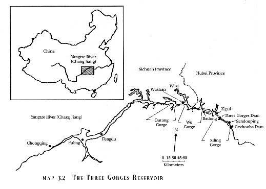 The Yangtze River and the Three Gorges Dam location