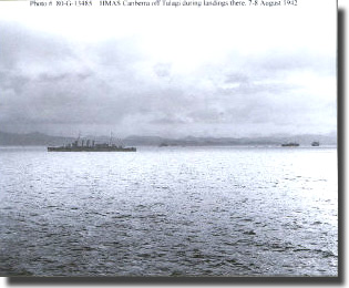 HMAS Canberra off Tulagi, during the inasion of the Solomon Islands, 7 August 1942, just two days before we were sunk at the Battle of Savo Island