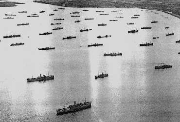 Convoy being assembled in Bedford Basin, Halifax Nova Scotia
