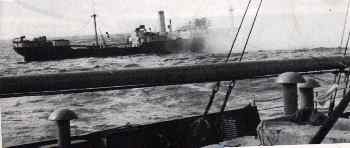 The Bristish steamer Balzac under attack by the Atlantis June 22nd, 1942. 
